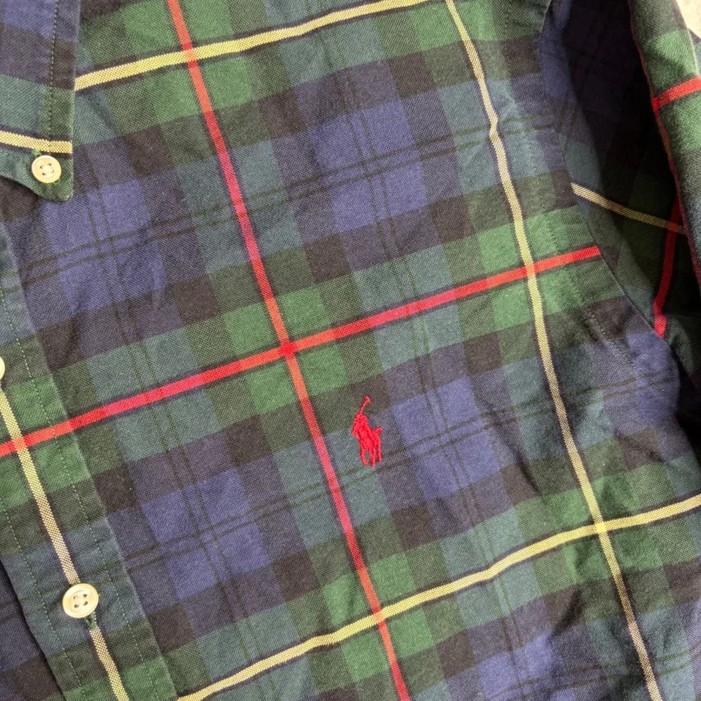 Polo Ralph Lauren Mens Large Classic Fit Plaid Button Down Shirt Navy Green Red